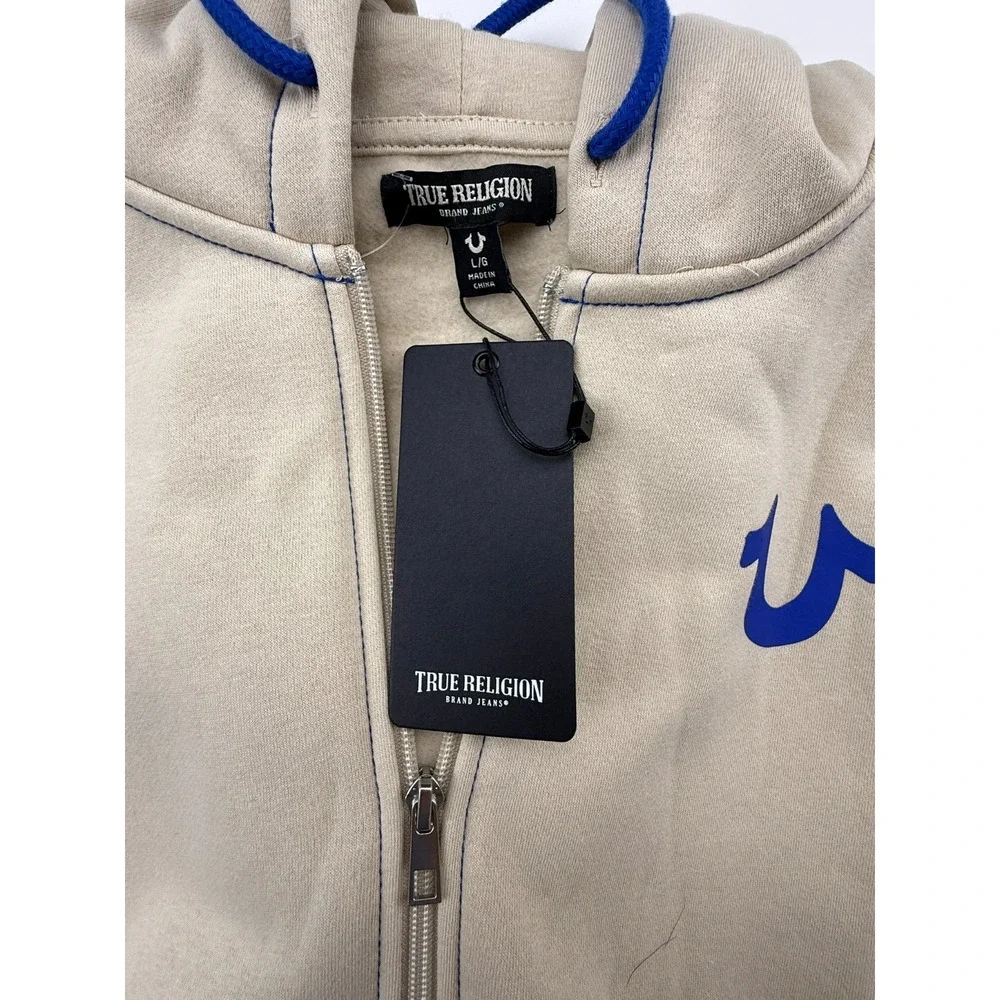 TRUE RELIGION MEN'S CONTRAST W/ BUDHA BACK DESIGN ZIP HOODIE FOG SZ L NWT